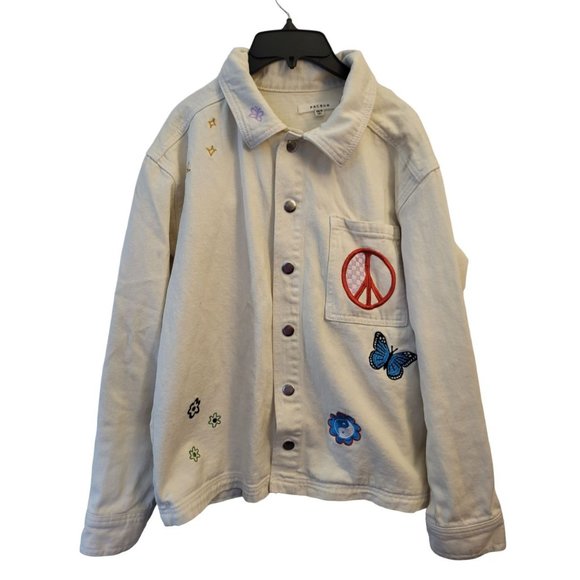 PacSun Jackets & Blazers - PacSun Ivory Embroidered Patchwork Jean Jacket, XS/S